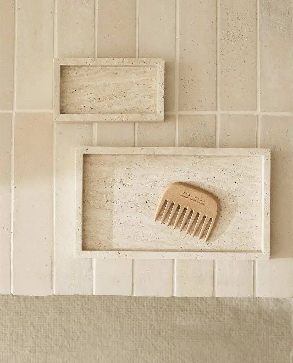 Marble Serving Board - Желтый травертиновый поднос в стиле Wabi-Sabi,