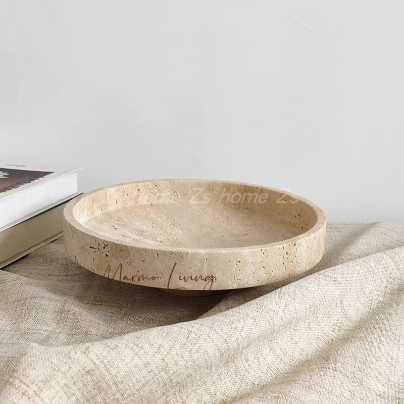 Marble Serving Board - Бежевая травертиновая чаша ваби-саби стиль натуральный