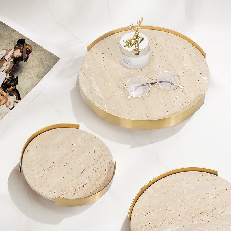 Marble Serving Board - Круглый бежевый коричневый травертин, табличка, фотография,